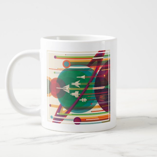 Retro Space Travel Poster- Solar System Grand Tour Giant Coffee Mug (Left)