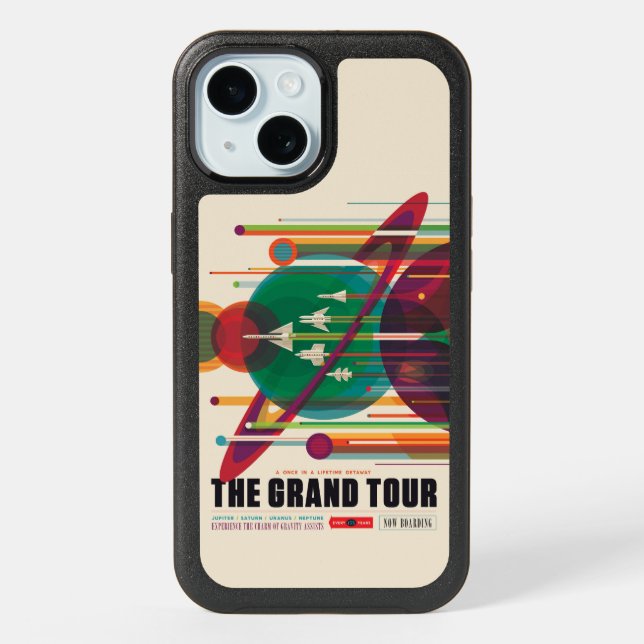 Retro Space Travel Poster- Solar System Grand Tour iPhone 15 Case (Back)