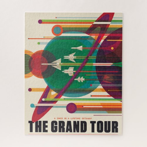 Retro Space Travel Poster_ Solar System Grand Tour Jigsaw Puzzle