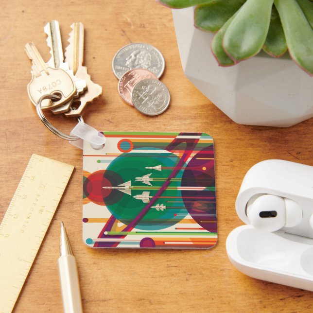 Retro Space Travel Poster- Solar System Grand Tour Keychain (Desk)