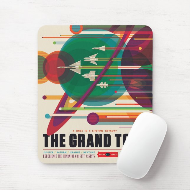 Retro Space Travel Poster- Solar System Grand Tour Mouse Pad (With Mouse)