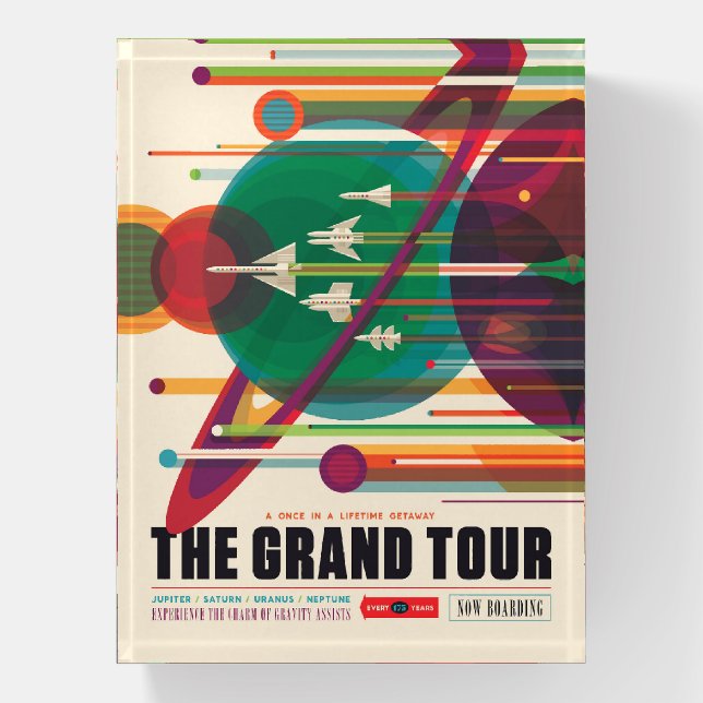 Retro Space Travel Poster- Solar System Grand Tour Paperweight (Vertical)