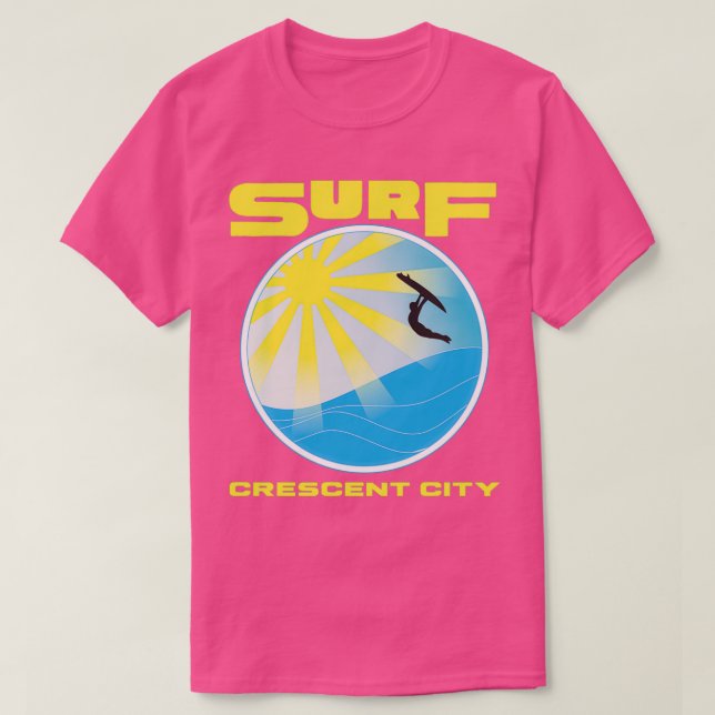 Retro SpaceAge Surf Crescent City California Yello T-Shirt (Design Front)