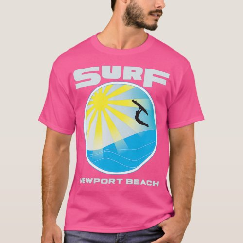 Retro SpaceAge Surf Newport Beach California Blue  T_Shirt