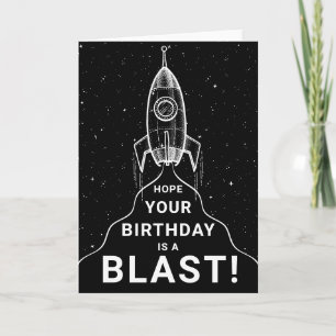 Retro Spaceship Black and White Birthday Card