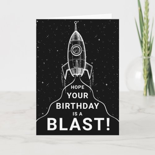 Retro Spaceship Black and White Birthday Card