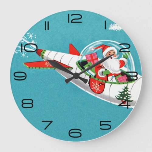 Retro Spaceship Santa Christmas Clock large