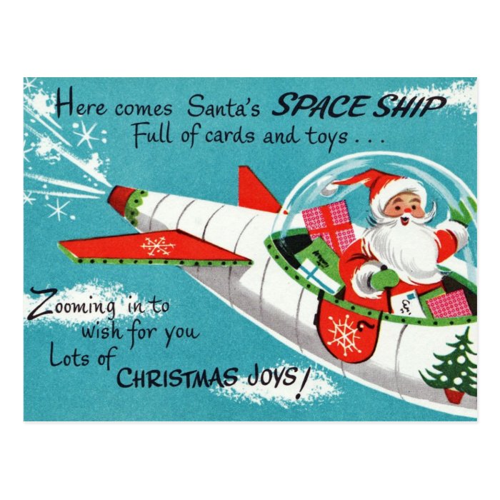 Retro Spaceship Santa Christmas Postcard | Zazzle