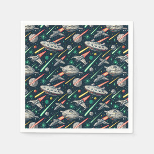 Retro Spaceship Sci-Fi Space Battle Comic Pattern Napkins