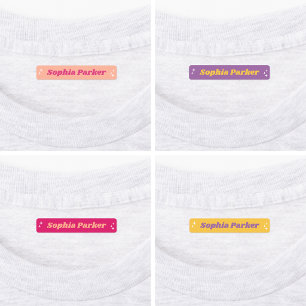 Retro Sparkle Pink Purple Girl Back To School Name Labels