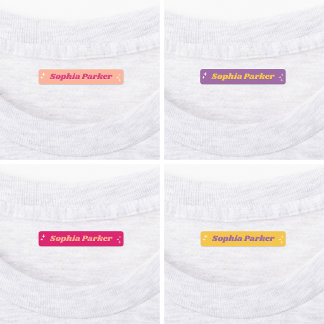 Retro Sparkle Pink Purple Girl Back To School Name Labels
