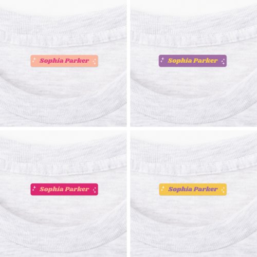 Retro Sparkle Pink Purple Girl Back To School Name Labels