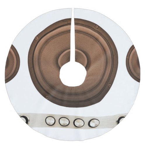 Retro speakers brown isolated white brushed polyester tree skirt