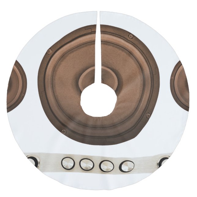 Retro speakers: brown, isolated white. brushed polyester tree skirt (Front)