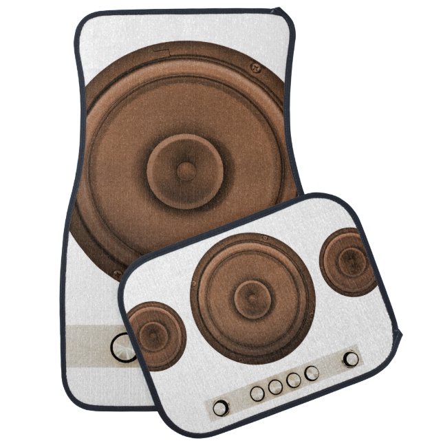 Retro speakers: brown, isolated white. car floor mat (Set)