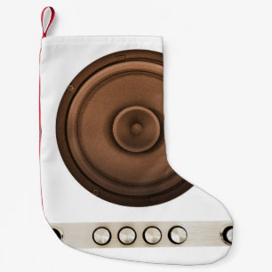 Retro speakers: brown, isolated white. small christmas stocking