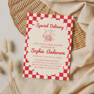Retro Special Delivery Pizza Baby Shower Invitation