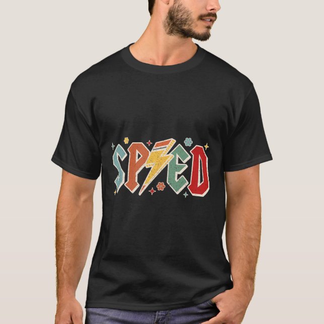 Retro Sped Teacher Pencil Lightning Bolt Back To S T-Shirt (Front)