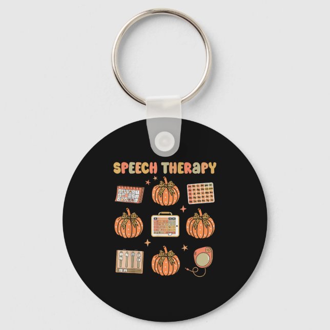 Retro Speech Therapy Slp Fall Pumpkin Speech Thera Keychain (Front)