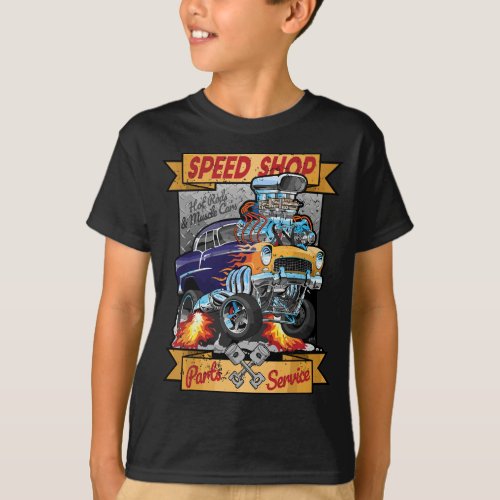 Retro Speed Shop Hot Rod Classic Muscle Car Cartoo T_Shirt
