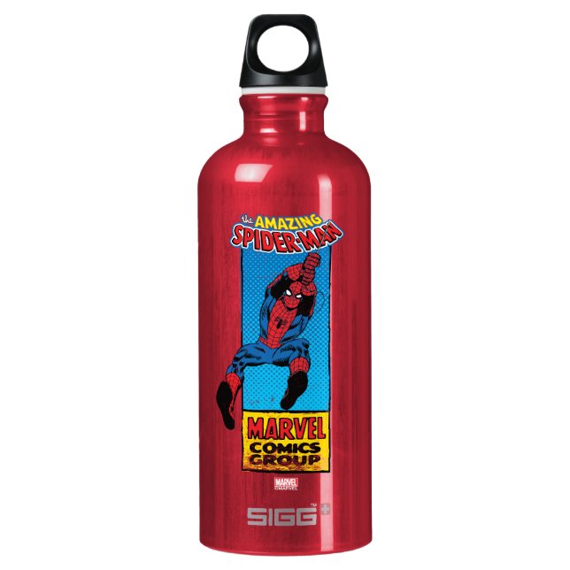 Retro Spider-Man Comic Graphic Aluminum Water Bottle (Front)