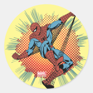 Spider-Man Retro Swinging Kick Classic Round Sticker, Zazzle