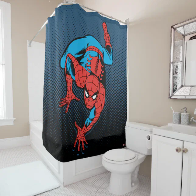 Retro Spider Man Wall Crawl Shower Curtain Zazzle