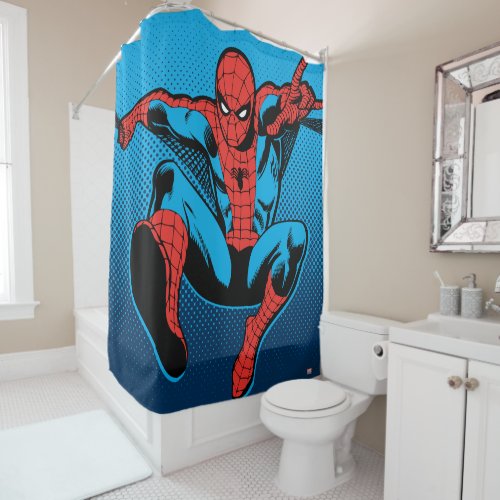 Retro Spider-Man Web Shooting Shower Curtain