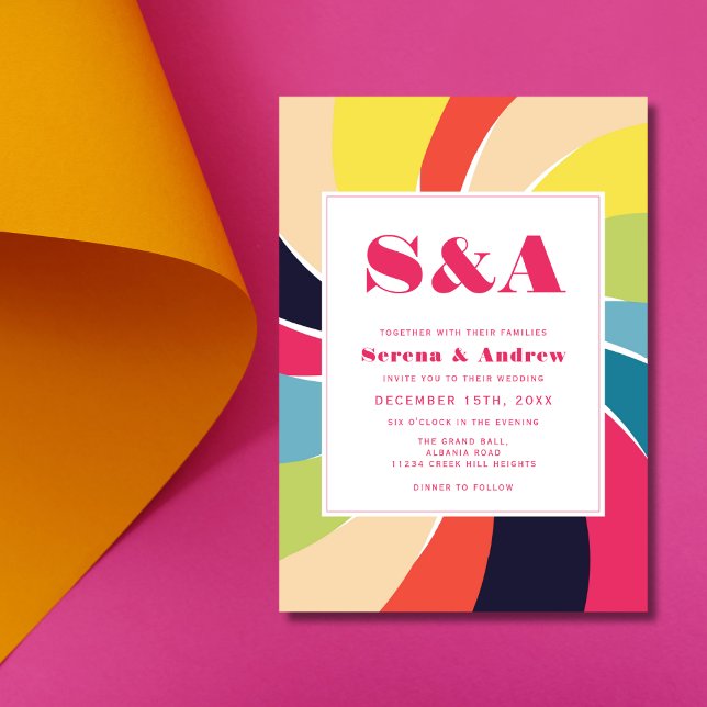 Retro Spiral Bold Abstract Art Colorful Wedding Invitation (Creator Uploaded)