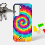 Retro Spiral Rainbow Tie Dye Signature  Samsung Galaxy S21 Case<br><div class="desc">Bright and cheery this retro style spiral rainbow tie dye cell phone case will brighten your day! Personalize it with your desired name or initials.</div>