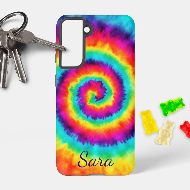 Retro Spiral Rainbow Tie Dye Signature  Samsung Galaxy Case (Creator Uploaded)