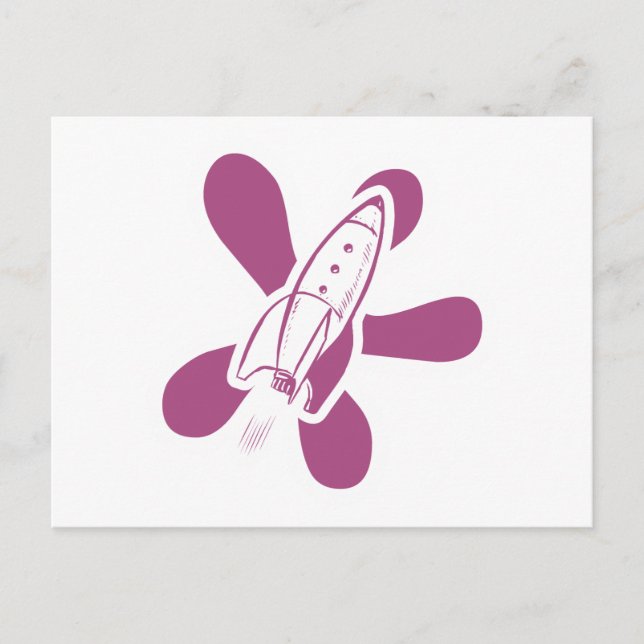 Retro Splat Rocket White Pink Postcard (Front)