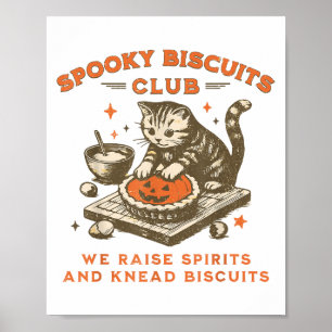 Retro Spooky Biscuits Club Cat Halloween Pumpkin B Poster