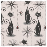 Retro Spooky Cats and Spiders on Pink Fabric