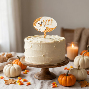 Retro Spooky Cute Ghost Halloween Cake Topper