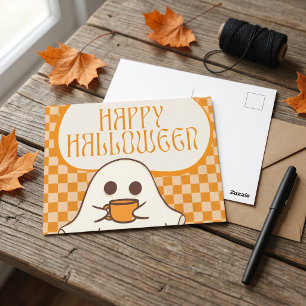 Retro Spooky Cute Ghost Halloween Postcard