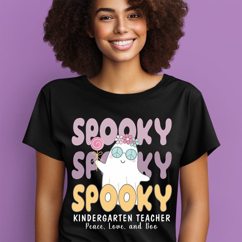 Retro Spooky Ghost Kindergarten Teacher Halloween Tri_Blend Shirt