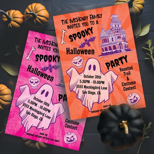 Retro Spooky Halloween Ghost Poster style party Invitation
