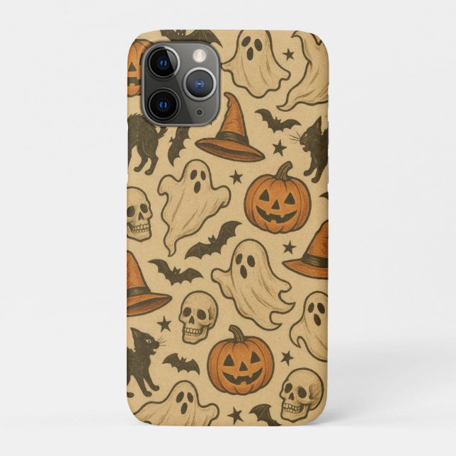 Retro Spooky Icons on Cream Background Case-Mate iPhone Case (Back)