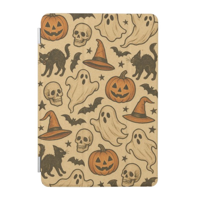 Retro Spooky Icons on Cream Background iPad Mini Cover (Front)