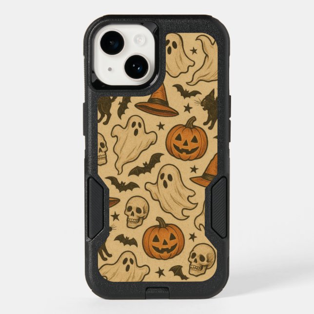 Retro Spooky Icons on Cream Background Otterbox iPhone Case (Back)