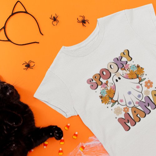 Retro Spooky Mama Ghost halloween 80s Vibe T_Shirt