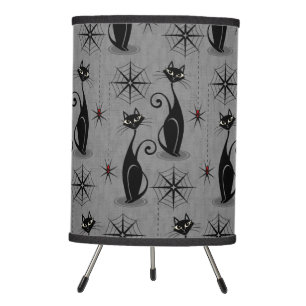 Retro Spooky Meow - Atomic Cats Distressed Gray Tripod Lamp