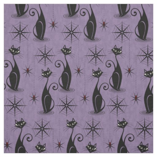 Retro Spooky Meow - Atomic Cats Distressed Purple Fabric