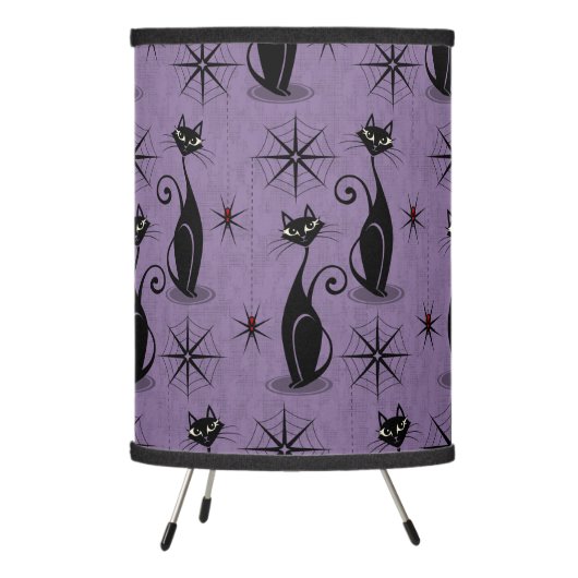 Retro Spooky Meow - Atomic Cats Distressed Purple Tripod Lamp (Left)