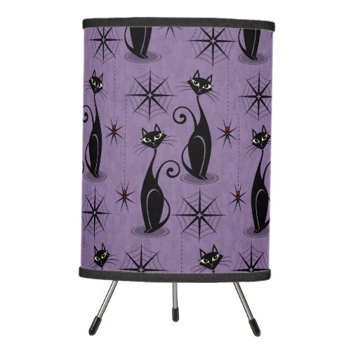Retro Spooky Meow _ Atomic Cats Distressed Purple Tripod Lamp