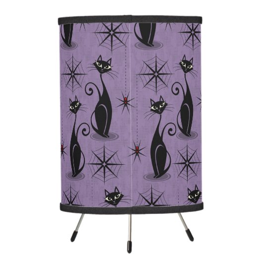 Retro Spooky Meow - Atomic Cats Distressed Purple Tripod Lamp (Back)