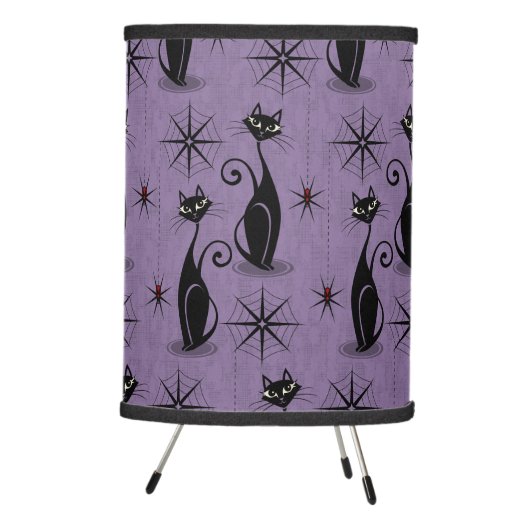 Retro Spooky Meow - Atomic Cats Distressed Purple Tripod Lamp (Right)