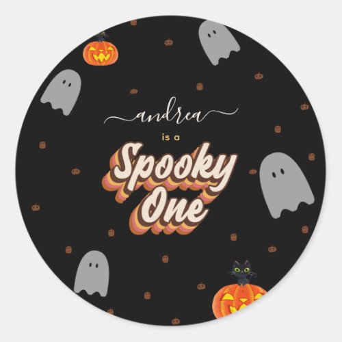 Retro Spooky One 1st Halloween Birthday Party  Classic Round Sticker