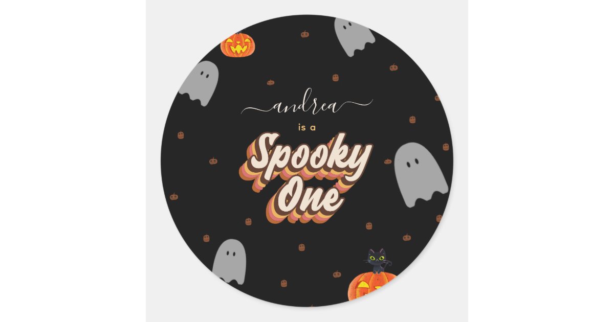 Retro Spooky One 1st Halloween Birthday Party Classic Round Sticker ...